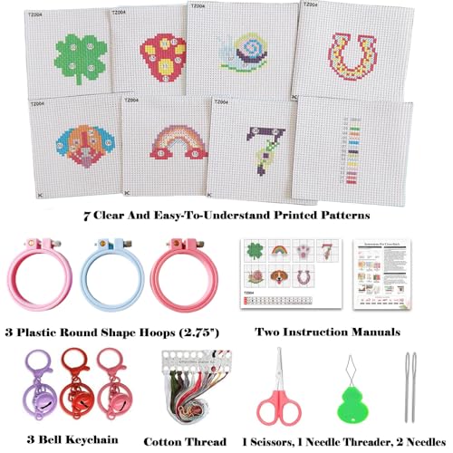 7 Pack Lucky Stamped Cross Stitch Kits for Adults Beginners with Frame - color: Lucky every day