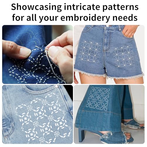 30 Pcs Reusable Plastic Sashiko Stencil, 4.7 x 4.7 Inch Geometric Sashiko Pattern Template for Drawing Line, Quilting, Embroidery, Sewing, Hand Quilting