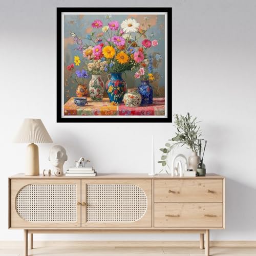 Fanxvivy Counted Cross Stitch Kits for Adults 11CT Unprinted Cross-Stitch Patterns Embroidery Kits Easy Cross Stitching Needlepoint Kits- Colorful Flower vase 18x18 inch - color: DIYcraft06