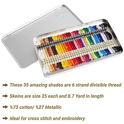 DMC Embroidery Floss, Mouline Etoile Tin Bundle with Hand Needles Size 3/9.