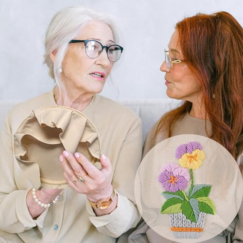 FONNUY Embroidery Kit for Beginners，3D Plants Flowers Pre-Stamped Pattern Kits Brightly Colored for Adults with Hoop (Purple Orchid) - color: Purple Orchid
