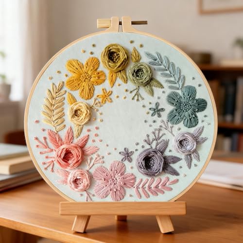 Herdiese Embroidery Kit for Beginners & Adults with Flower Pattern - color: Flower-B