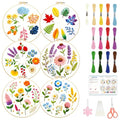 BEUNITONE 6 Pack Beginner Embroidery Kit for Adults, Simple Floral Plants Pre-Stamped Pattern Starter Needlepoint Kits with Hoops & Instruction, Hand Embroidery Kits for Fabric and Home Decor 7.9x7.9 - style: Simple Flowers