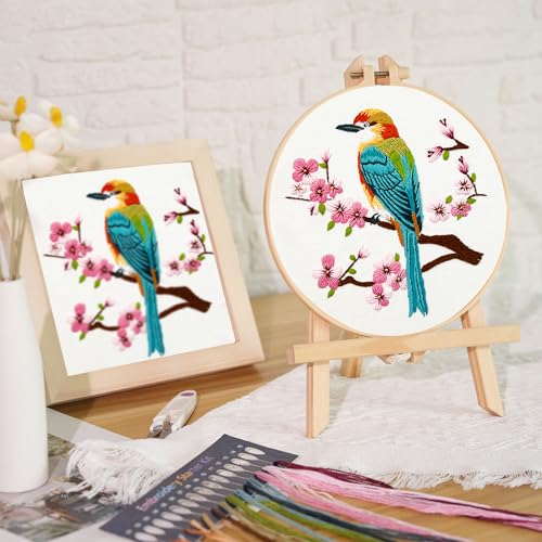 MAMUNU Embroidery Kit for Beginners Adults, Cross Stitch Kits, Stamped Cross Stitch Kits, Hummingbird and Flower Embroidery Kit with Printed Embroidery Cloth, Embroidery Hoop, Color Threads and Tools - color: Bird