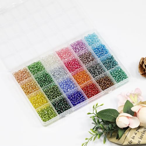 4mm Silver Lined Glass Seed Beads Kit - 3960pcs with Storage Box, 24 Vibrant Colors (165pcs/Color), Ideal for Jewelry Making, Bracelets & DIY Crafts - color: 24-c