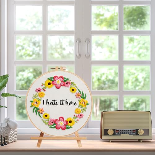 Nuberlic Floral Embroidery Kit for Beginners,Funny Embroidery Practice Kit - color: flower11