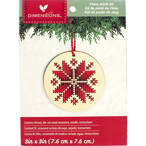 Dimensions Counted Cross Stitch, Nordic Snowflake Wooden Christmas Ornament Craft Kit, 1 Pc