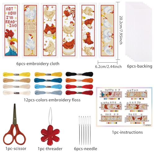 ORIGACH 6 Set Chicks & Words Cross Stitch Bookmark Kit for Beginner - style: Chicks