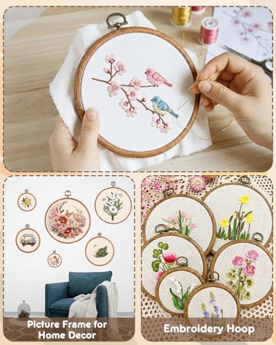 6PC Round Embroidery Hoops, Decorative Cross Stitch Hoops,Imitated Wood Frame for Embroidery Art Craft Sewing and Ornaments,6 Different Size（8/10/13.5/17/21.5/26cm，3.1/4/5.3/6.7/8.5/10.24inch）