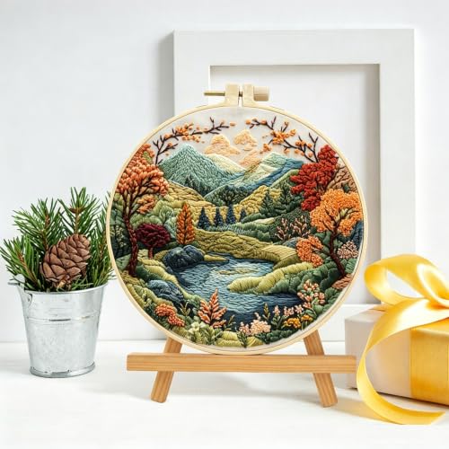 EUBUY Embroidery Kit for Beginners, Nature Landscape Pre-Stamped Pattern - color: Type 13