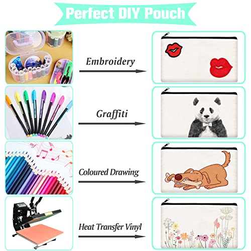 ZeeDix Small Canvas Zipper Pouch for Makeup Pencil Travel Storage 8.3x5 In - color: White, style: 8 Pcs