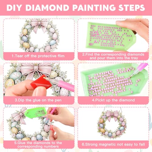 NAIMOER Easter Egg Wreath Diamond Art Hanging Kits for Adults, 5D Special Shaped Rhinestone, DIY Spring Diamond Art Painting Window Pendants Home Garden Wall Hanging Ornament Kits, Double Sided - color: Easter 08