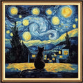 Dimensean Stamped Cross Stitch Kits Full Range of Embroidery Patterns Starter Kits for Beginners Adult DIY Cross Stitches Needlepoint Kits 11CT-Van Gogh Starry Cat 18x18 inch - color: Arts kits 25
