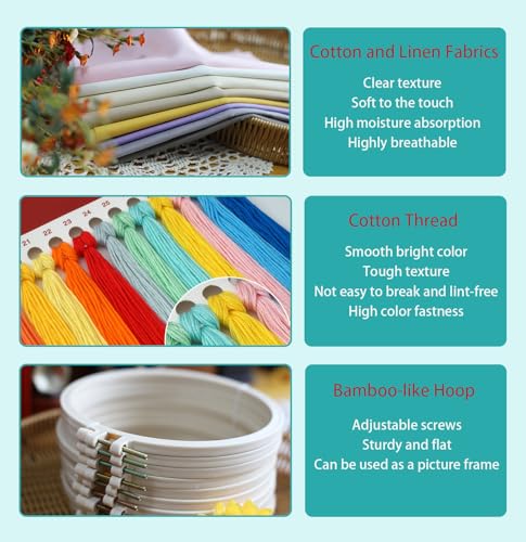 IUHUI Embroidery Kit for Beginners Adults - 26 Floral Letters Easy Patterns, DIY Hand Stitching Embroidery Set with Hoop (Flower and Grass Letter E) - color: Flower and Grass Letter E