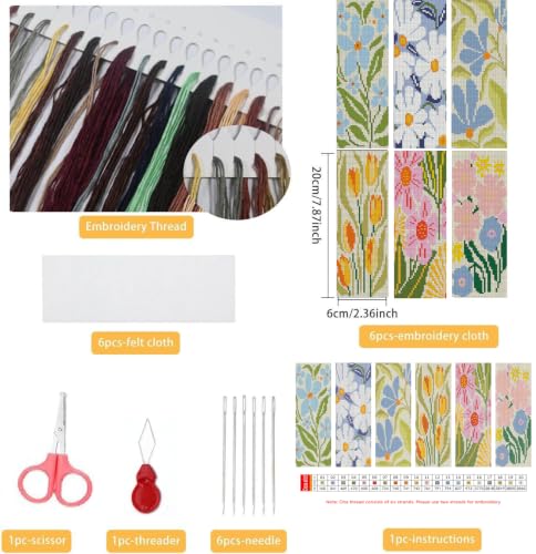 Paintcolor Flowers Counted Cross Stitch Bookmark Kit for Adults Beginners - color: SQJ009-01
