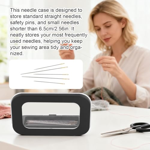 Magnetic Needle Holder Case with Clear Lid, Sewing Pin Storage Box Keeper for Needles Embroidery Bobby Pins Paper Clips Under 6.5cm, Craft Supply Organizer Gift Tool Accessories (Needles Not Included)