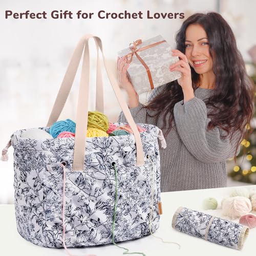 MYBAGZING Portable Crochet Bag Organizer with Crochet Hook Organizer Roll - color: Garden Harvest