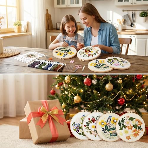 PALUJEF Floral Embroidery Kits for Beginners, Cross Stitch Kits for Adults, Easy Needlepoint Kits with Fun Floral Patterns, DIY Needlepoint Embroidery Starter Kit with Instructions, Mother’s Day Gift