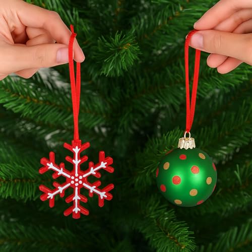 100Pcs Christmas Ornament Ribbon Hangers, Hand Tied Christmas Ornament String Ribbon Loops for Ornament Hanging Christmas Tree Hanging Decorations Red, and DIY Crafts, Red Ribbon Ornament Hangers