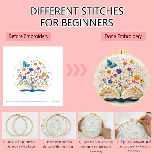 Qvthpv Embroidery Kit for Beginners, Stamped Book Butterfly Garden - color: The Garden in the Book