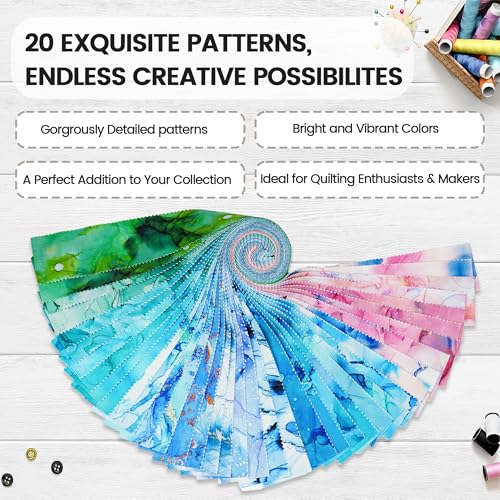Craftido-20 Options-100% Cotton Jelly Roll Fabric Precut Strips for Quilting, Crafting, and Sewing, 40 Strips 2.5" x 44" Assorted Bundles for Rug, Quilt Project, DIY Craft and Home Decor-Rainbow Inks - color: Rainbow Inks