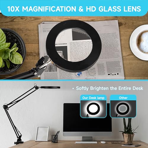 LED Magnifying Desk Lamp with Stand and Clamp for Repair, Crafts, Reading - size: 25Inch Clamp