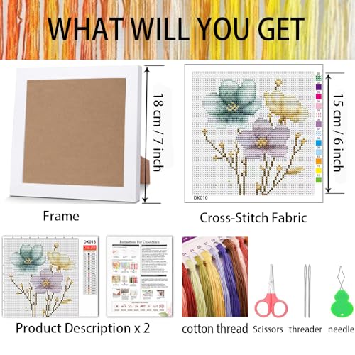 Tiwabb Flowers Stamped Cross Stitch Kits for Adults Beginners with Frame - color: Flower Cross Stitch with Frame