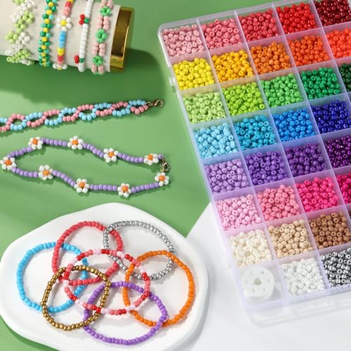 4mm Seed Beads for Jewelry Making, Small Beads for Bracelets Making Kit - color: Solid Color, size: 4mm