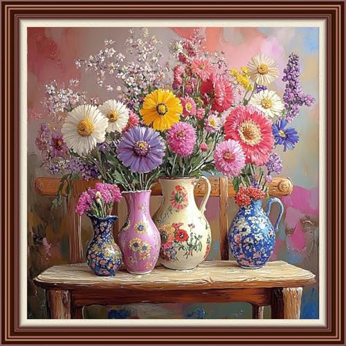 Dimxvean Counted Cross Stitch Kits for Adults,11CT Unprinted Cross-Stitch Pattern Embroidery Kit Cross Stitching Kit Supplies Needleworks Set-Flower vases on Chairs 18x18 inchs - color: SetColor19