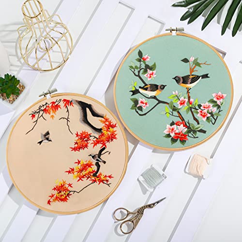 Santune 3 Pack Embroidery Kit for Adults Cross Stitch Kits for Beginners with Bird Patterns,3 Instructions,1 Hoop,Threads and 6 Needles,Hand Needlepoint Sets for Women - color: Cut Bird Series