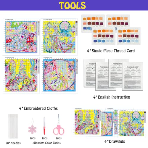 JOZYSH Cross Stitch Stamped Kits for Adults 4 Pack Elegant Ladie Pattern 11CT Printed Cross Stitch Kits for Beginner Prestamped Easy Needlepoint Kits Crafts for Decor 16x16 inch