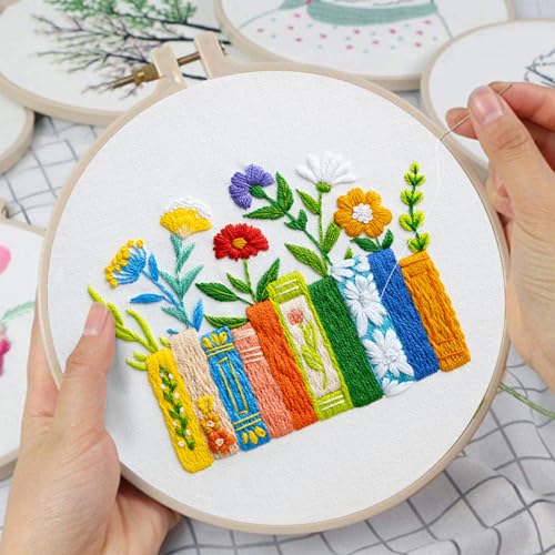 Louise Maelys Floral Books Embroidery Kit for Beginners DIY Needlework - color: book Flower