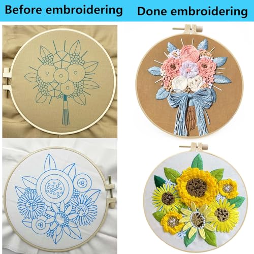Allazone 2 Sets Embroidery Kit for Beginners, Stitch Practice Kits for Craft Lover Hand Stitch with Embroidery Fabric with Stamped Pattern, Starter Stitch Kits Suitable for Adults (Sunflower) - color: Sunflower