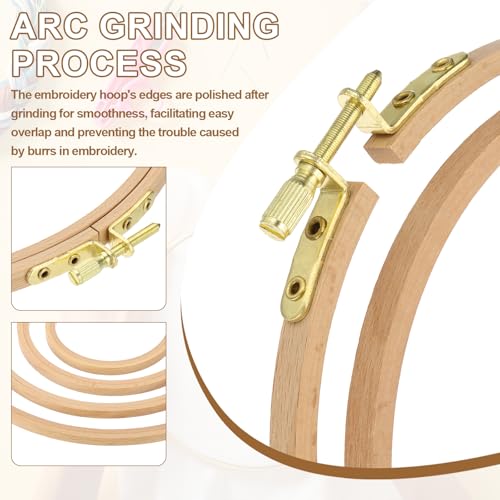 PATIKIL 6 Inch Beech Wood Embroidery Hoops, Circle Cross Stitch Hoop Frames Arc Side Embroidery Hoop Ring with Adjustment Brass Screw for Sewing, Needlework, DIY Craft Decoration - size: 6 Inch