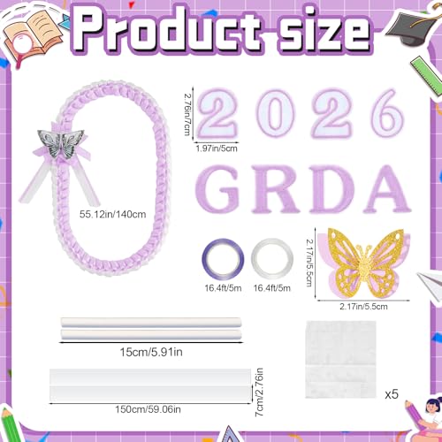 JenPen 2026 Graduation Leis Candy Lei Kit, 2026 Graduation Ribbon Woven Double Braided Necklace DIY Kit for High School College Women Men Graduate Gift Party Supplies - color: Purple White