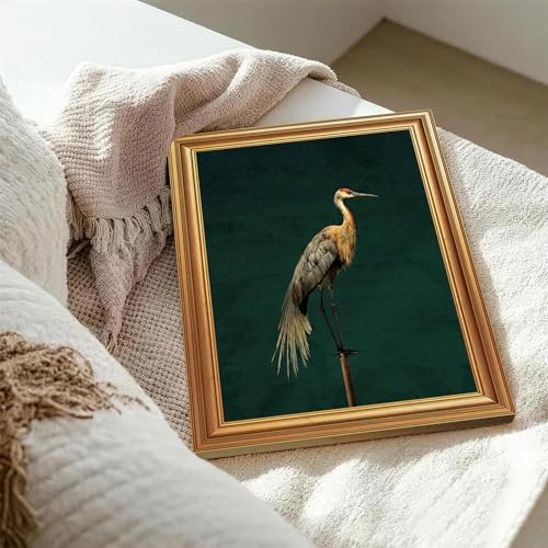 Wojuin Vintage Crane Canvas Framed Wall Art Dark Green Background 12x16 in - color: Crane, size: 16"L x 12"W