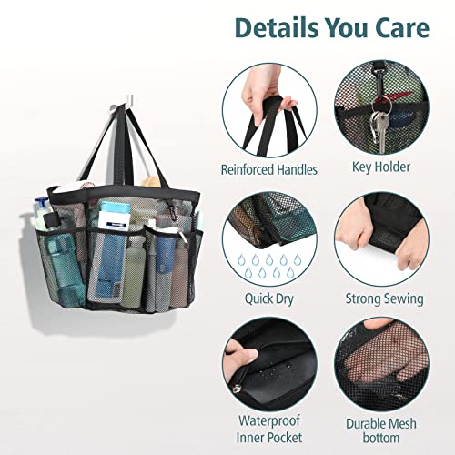 Mesh Shower Caddy Portable - 2 Packs, Extra Large Shower Bag for Dorm - color: 2 Pack Black, size: XL (Dorm Caddy)