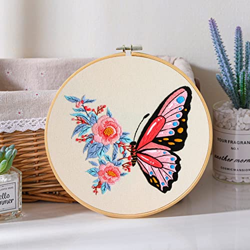 Santune 3 Pack Embroidery Kit for Beginners Adults Cross Stitch Kits with Butterfly Patterns and Instructions,DIY Hand Crafts with 1 Hoop,Threads and 6 Needles - color: Butterfly Series
