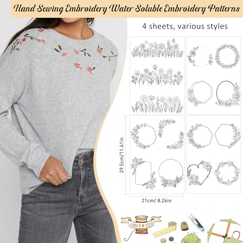 Water Soluble Embroidery Patterns, Stick and Stitch Paper for Sewing - style: Flowerframe1553