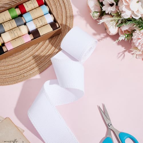 FREEBLOSS 2M 18CT Blank Cross Stitch Aida Fabric Cross Stitch Bookmarks Fabric Roll 5cm (2") Width Embroidery Cloth Embroidery Fabric for Bookmarks Making, White