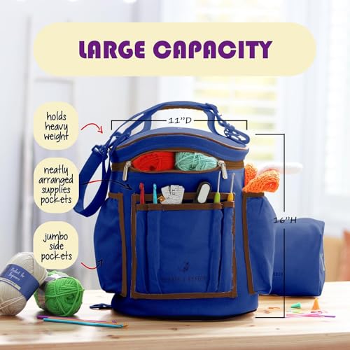 Crochet Kit for Beginners Adults and Kids - Beginner Crochet Kit for Adults with Step-by-Step Video Tutorials, Amigurumi and Crocheting Kit, Crochet Starter Kit with Soft Crochet Yarn and Crochet Bag - color: Royal Blue, style: Crochet Kit + Bag