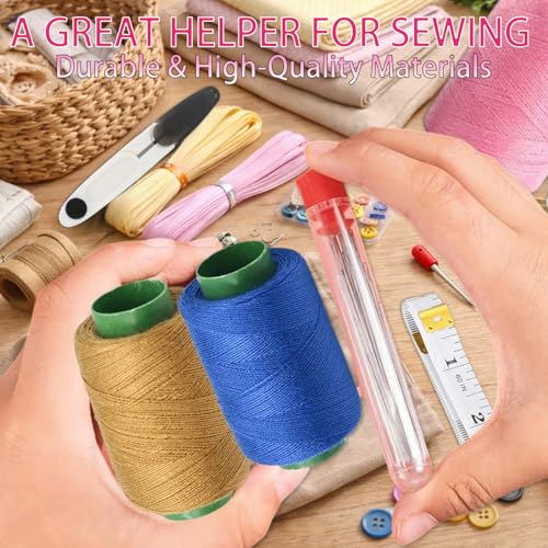 Hand Sewing Kit with 25 Big Eye Sewing Needles, 43 PCS Portable Sewing Supplies with Thread, Seam Ripper, Needle Threaders, Thimbles, Scissors & Tape Measure for Repair and DIY Craft