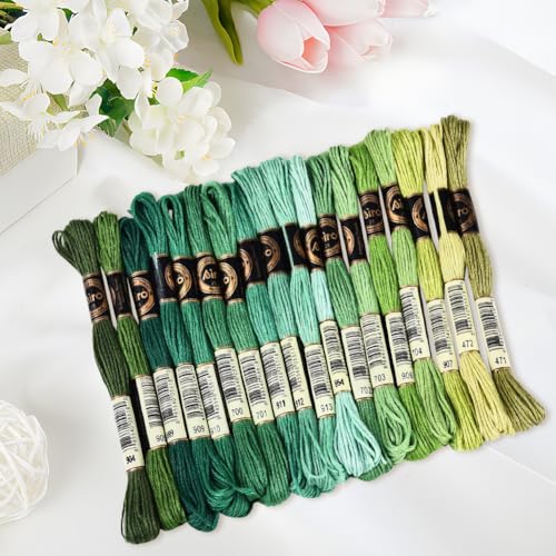 18 Skeins 157.5 Yards 6 Strands Sea Green Variegated Friendship Bracelet String Cross Stitch Floss Embroidery Thread Gradient Bulk Polyester Yarn Set for Crochet Knitting Sewing Weaving DIY - color: Sea Green