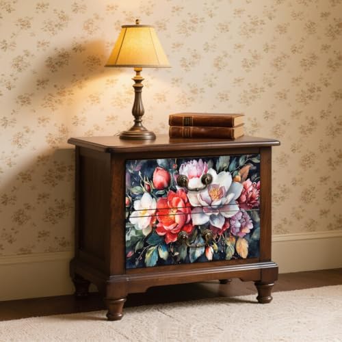 Peacoblue Dark Floral Rub On Transfers for Furniture Craft 6"x12" - style: Artistic flowers on dark