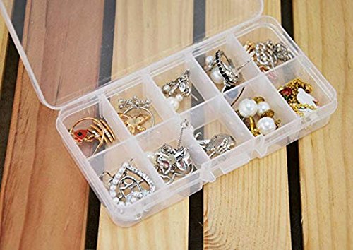 Yansanido 4 Pcs 10 Grids 5 Inch x 2.5 Inch Adjustable Small Removable Clear Plastic Jewelry Organizer Divider Storage Box Jewelry Earring Tool Containers (4pack(10-Grid))
