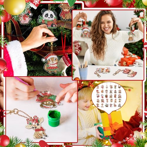 WILLBOND 30 Pcs Christmas Animals Diamond Art Keychain Ornaments Kits - color: Christmas Animal