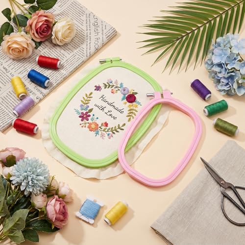 2PCS Square Embroidery Hoops, Rectangle Embroidery Frame Plastic Cross Stitch Hoop for Sewing Needlework Projects (2 Sizes, Green and Purple)