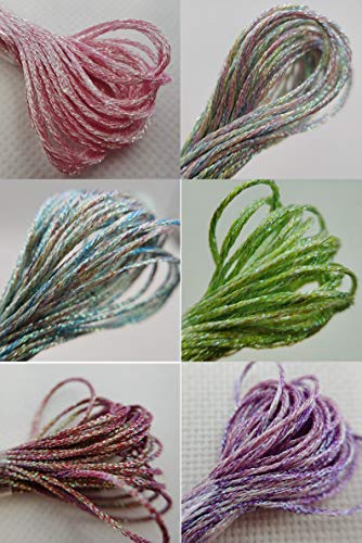 KCS 6-Strand Cross Stitch Metallic Variegated Pearl Shiny Embroidery Floss (6 skeins, Multicolored 2) - color: Multicolored 2