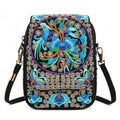 Embroidery Flowers Canvas Crossbody Bag, Women Messenger Bag, Cellphone Pouch Purse - color: Blue