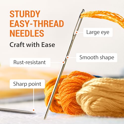 VONEEDL 250 Large Eye Sharp Needles - Easy to Thread Needles in Convenient Storage Box - Bulk Set of 2 inch Big Eye Embroidery Needles, Perfect for Hand Sewing, Crafting, Darning, Quilting - size: 250 Needles